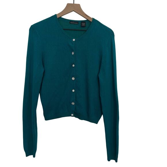 Moda International Silk Blend Cropped Cardigan Sweater Women Size L Soft Green - Picture 1 of 7